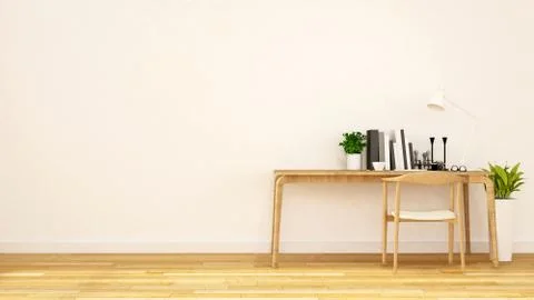 Workspace in white room clean design-3D Rendering Stock Illustration