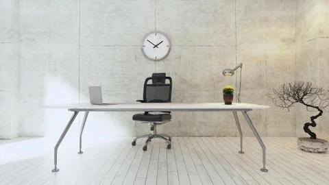 Workspace white table with concrete wall office realistic 3D rendering Stock Illustration
