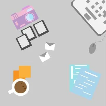 Workspace Work Office Study Desk Top View Vector Illustration. 스톡 일러스트