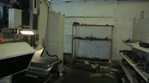 Workspace workshop for CNC machine and workers Stock Footage 64560941