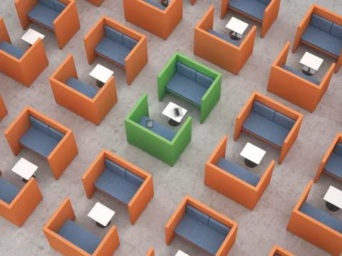 Workspaces with partition walls in office, 3d rendering Illustrazione stock