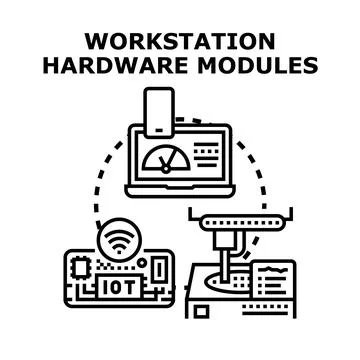 Workstation and iot hardware modules integration concept Stock Illustration