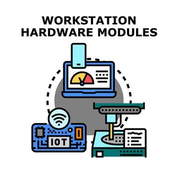 Workstation and iot hardware modules integration concept Stock Illustration