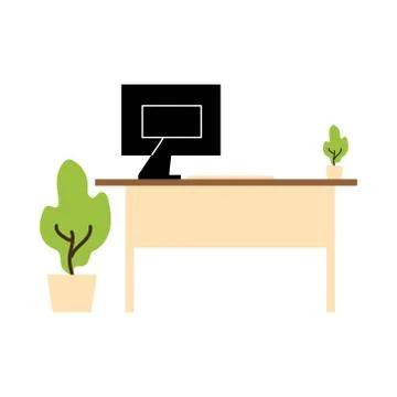 Workstation with computer, desk, chair Stock Illustration