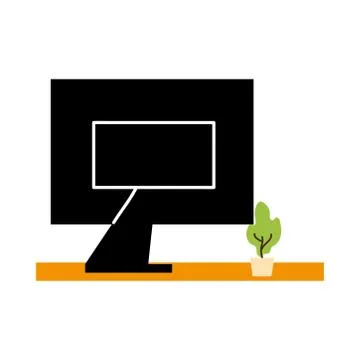 Workstation with computer, desk, chair Stock Illustration
