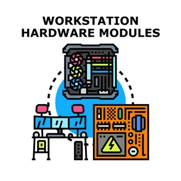 Workstation computer hardware modules concept illustration Stock Illustration