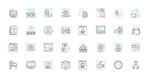 Workstation computer linear icons set. Processor, Graphics, Performance 스톡 일러스트