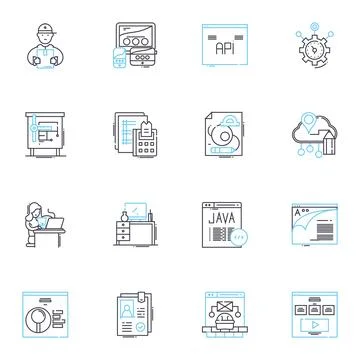 Workstation computer linear icons set. Processor, Graphics, Performance Stockillustratie