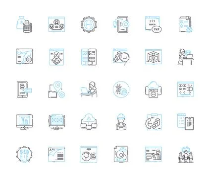 Workstation computer linear icons set. Processor, Graphics, Performance Illustrazione stock