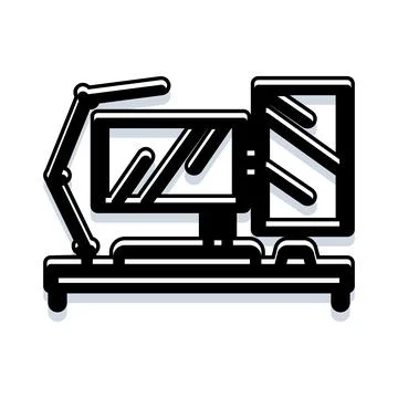 Workstation with dual computer monitors and desk lamp Illustrazione stock