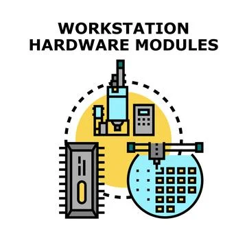 Workstation hardware module manufacturing and assembly process Illustrazione stock