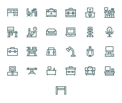 Workstation Vector Icon Collection featuring 25 PIXEL Perfect High Resoluti.. Stock Illustration