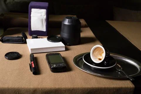 Worktable of a photographer. Fotos Stock