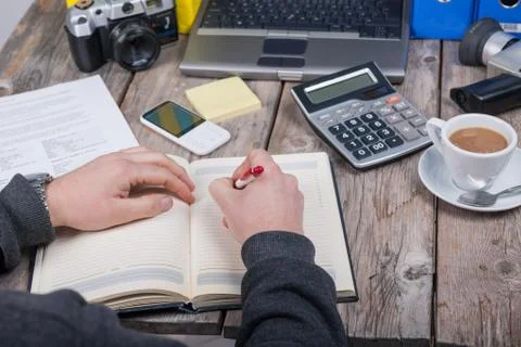 Worktable of young businessman Stock Photos