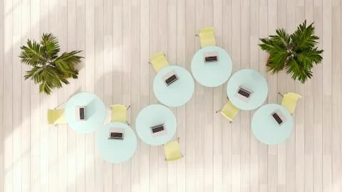 Worktables with laptops, 3D Rendering Illustrazione stock