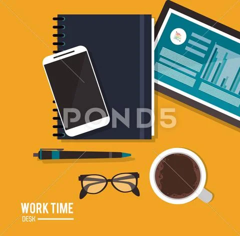 Worktime desk office supply design Stock Illustration