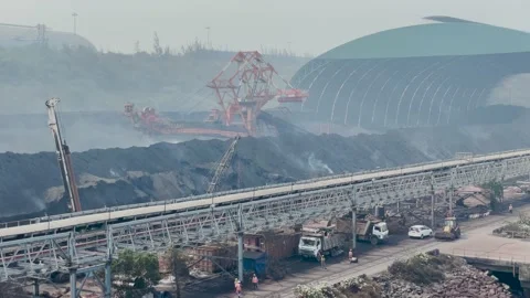 Worktime Scene In A Coal Processing Plant. JSW Jaigarh Port In Video stock 152129541
