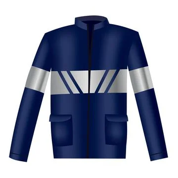 Workwear uniform element. Blue jacket with long sleeves, pocket and reflective Stock Illustration
