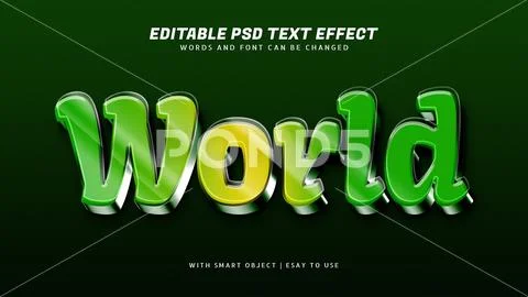World 3d text effect editable PSD Template