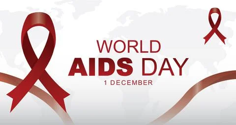 World aids day background on white background and red ribbon Stock Illustration