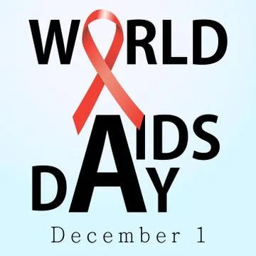 World AIDS day concept with text and red ribbon Stock Illustration