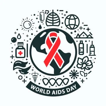 World aids day logo with red ribbon and other medical symbol symbols Stock Illustration