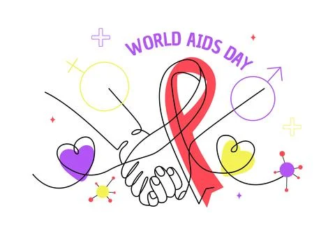 World AIDS Day Vector Illustration featuring Red Ribbon Symbol, Awareness E.. Stock Illustration