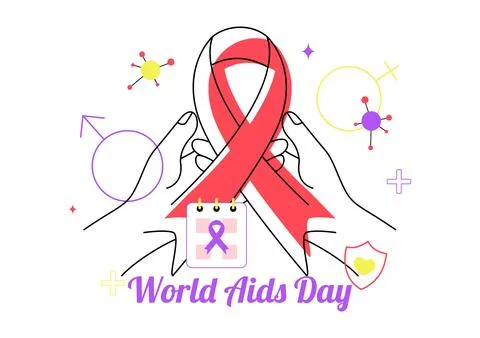 World AIDS Day Vector Illustration featuring Red Ribbon Symbol, Awareness E.. Stock Illustration