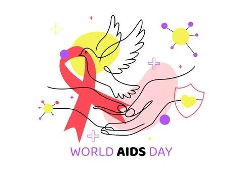 World AIDS Day Vector Illustration featuring Red Ribbon Symbol, Awareness E.. Stock Illustration