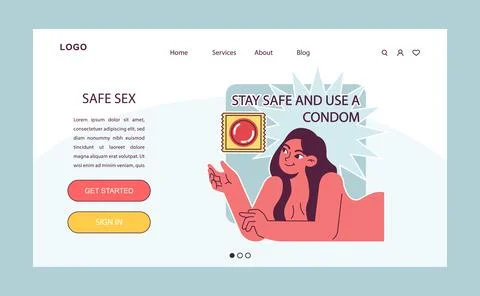 World AiDs day web banner or landing page. Woman using a condom Stock Illustration
