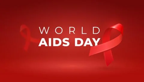 WORLD AIDS HIV DAY vector banner with realistic red ribbons and copy space. Stock Illustration