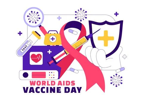 World AIDS Vaccine Day Vector Illustration Featuring Red Ribbon Awareness, .. Stock Illustration