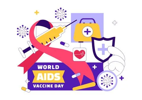 World AIDS Vaccine Day Vector Illustration Featuring Red Ribbon Awareness, .. Stock Illustration