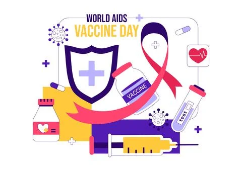 World AIDS Vaccine Day Vector Illustration Featuring Red Ribbon Awareness, .. Stock Illustration