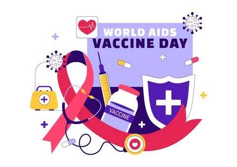 World AIDS Vaccine Day Vector Illustration Featuring Red Ribbon Awareness, .. Stock Illustration