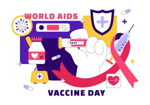 World AIDS Vaccine Day Vector Illustration Featuring Red Ribbon Awareness, .. Stock Illustration