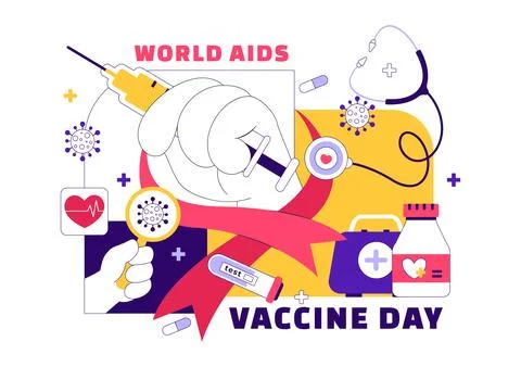 World AIDS Vaccine Day Vector Illustration Featuring Red Ribbon Awareness, .. Stock Illustration