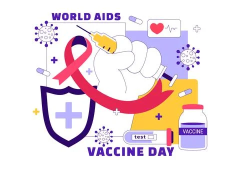 World AIDS Vaccine Day Vector Illustration Featuring Red Ribbon Awareness, .. Stock Illustration