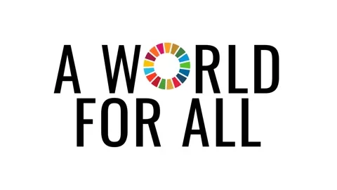 A WORLD FOR ALL with SDGs wheel Animation Text Stock Footage 167705771