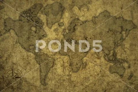 Photograph: World ancient map on a old vintage crack paper background ...