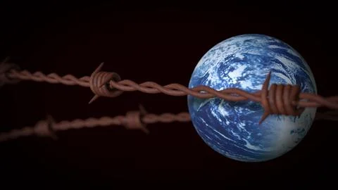 The World and barbed wirefor war or crisis concept 3d Rendering. Stock-Illustration