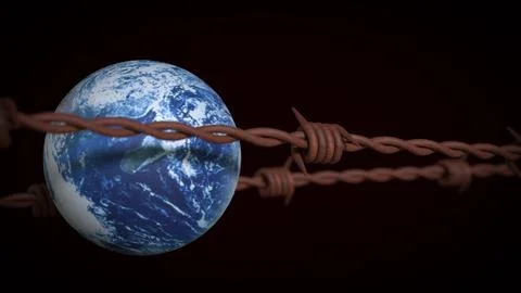 The World and barbed wirefor war or crisis concept 3d Rendering. Stock-Illustration