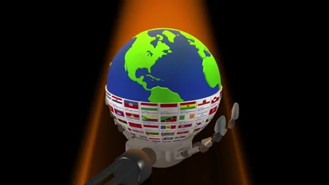 World and Country flags in robot hand Vídeos de archivo 331796706