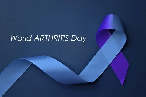 World Arthritis Day. Blue and purple awareness ribbon on color background, .. Stock Photos
