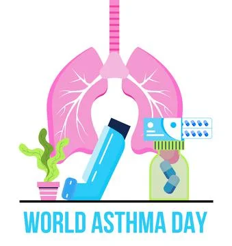 World asthma day concept vector. Inhaler, nebulizer are shown. Metaphor of tu Stock Illustration