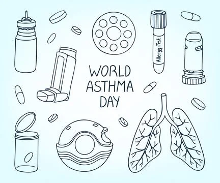 World Asthma Day doodle set. Stock Illustration