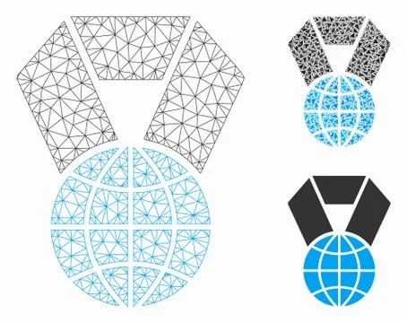 World Award Vector Mesh Wire Frame Model and Triangle Mosaic Icon イラスト素材