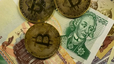 World Bank Notes and Bitcoins Stock Footage 344799599