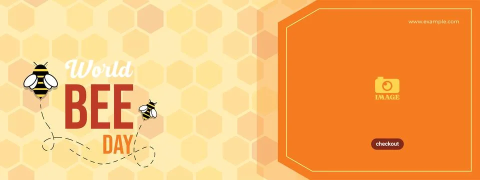World bee day vector design. Banner template white honeycomb pattern and be.. Stock Illustration