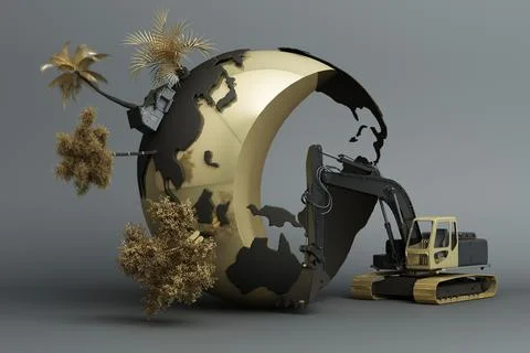 The world is being destroyed by human's hand. 3d rendering Stock Illustration